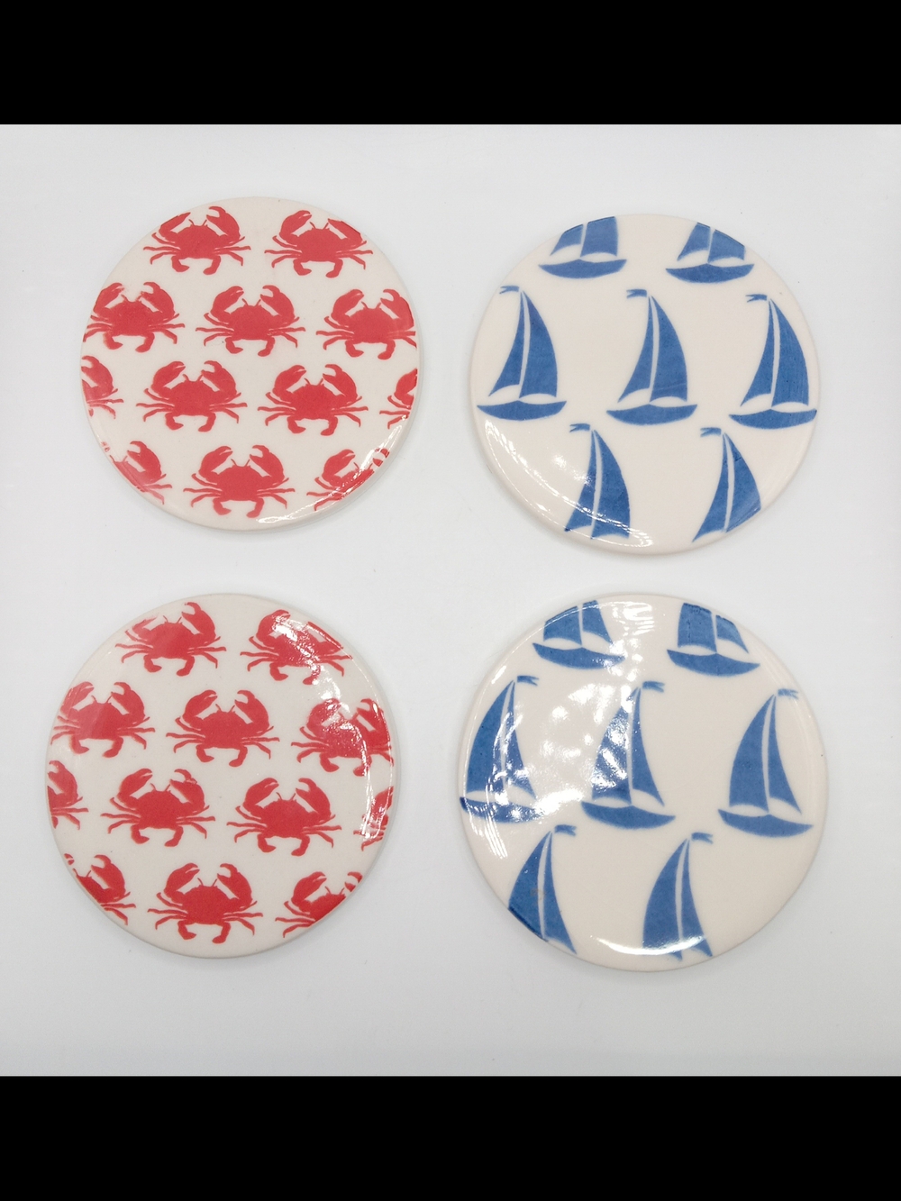 Pfaltzgraff Red Crab and Blue Sailboat Ceramic Coasters